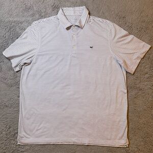 Vineyard Vines Polo Shirt Mens XL White Black Stretch Striped Performance Golf